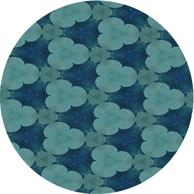 Ahgly Company Tapis d'Intérieur Rond Lavable en Machine Vert Sarcelle Moyen Transitionnel, 8 Pieds Rond
