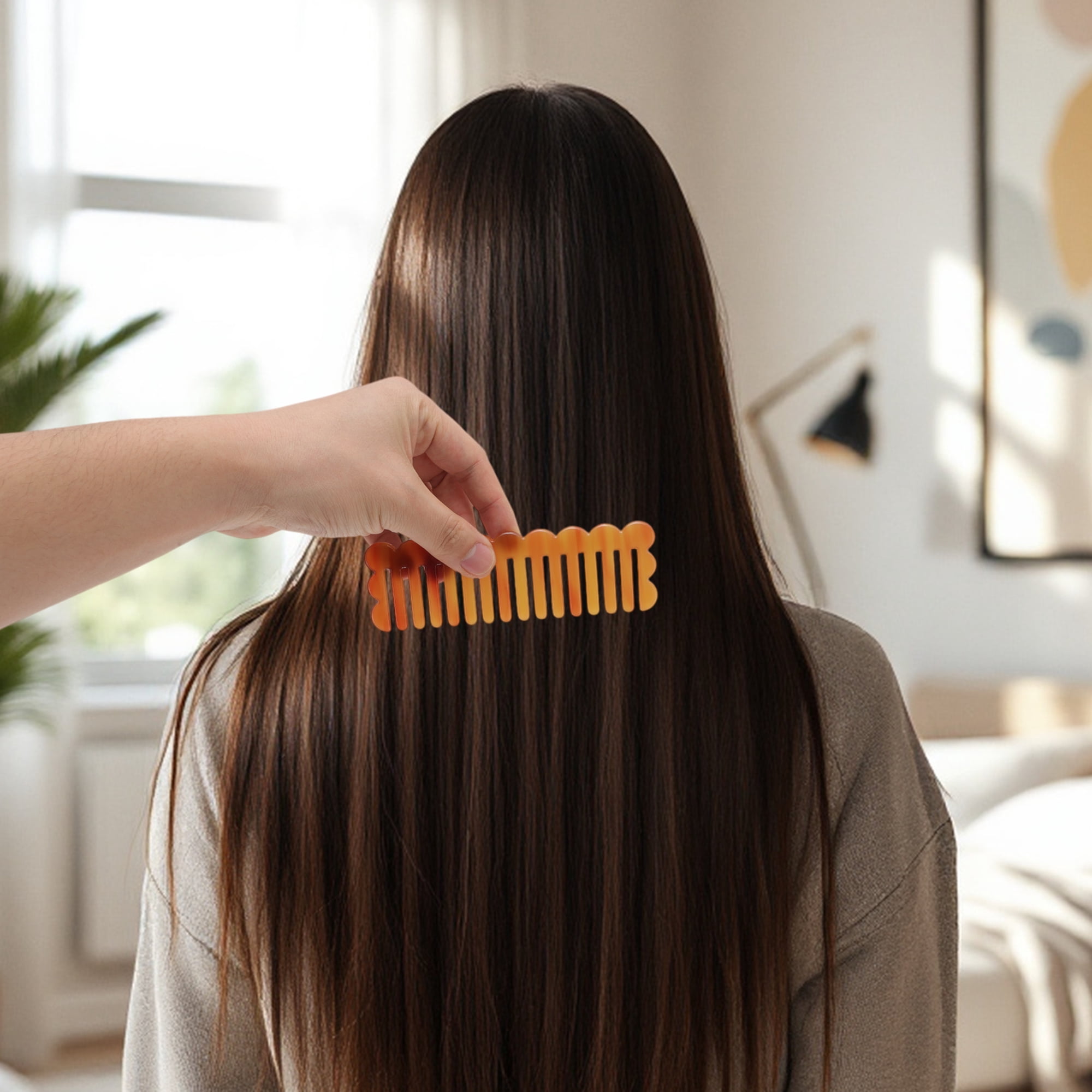 Unique Bargains 1 Pc Wave Rectangular Hair Comb for All Hair Types Styles Coffee Color