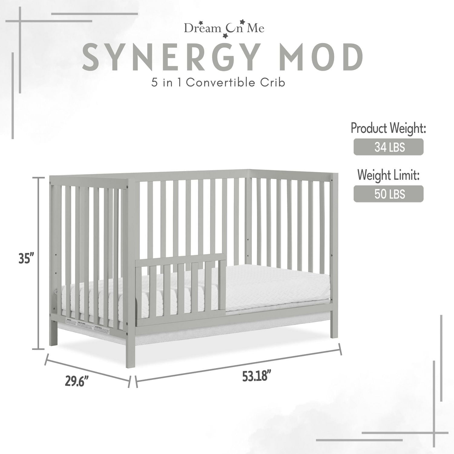 Dream On Me Synergy MOD Crib, Made with Sustainable New Zealand Pinewood, Convertible Crib