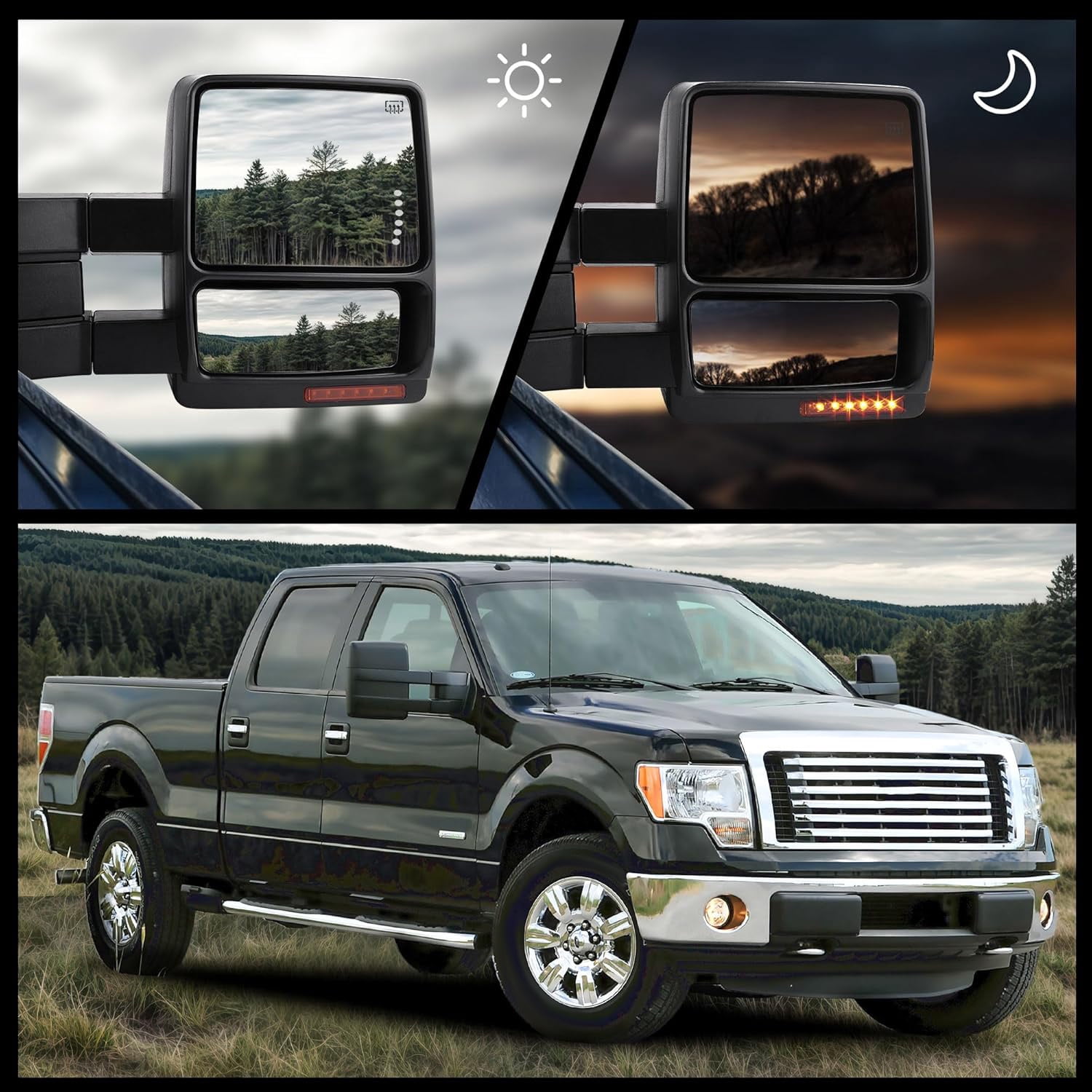 LEDKINGDOMUS Power Heated Telescoping Trailer Tow Mirrors with Turn Signal For 2007-2014 Ford F-150 Super Duty Truck, Plug-and-Play Installation, Pair (Driver & Passenger Side)