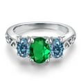 thumbnail image 3 of Gem Stone King 925 Sterling Silver Green Nano Emerald and Persian Blue Moissanite Filigree Style 3 Stone Ring for Women (1.65 Cttw, Oval 8X6MM and 6X4MM) (Size 7), 3 of 6