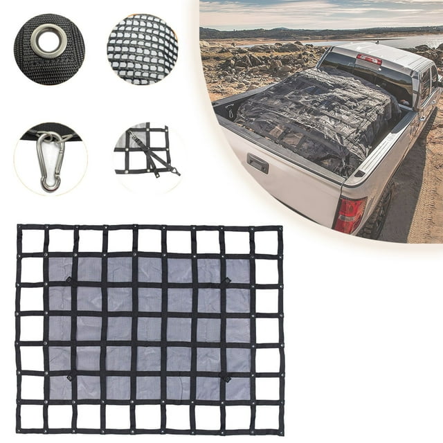Filet Fixe Anti-Chute pour Camion, Filet de Camion Robuste 6,75 Pieds X 8 Pieds Filet de Cargaison / Lit de Camion Réglable, A_noir 1 Pce de Filet Mural, 1 Sac, par Meiiso