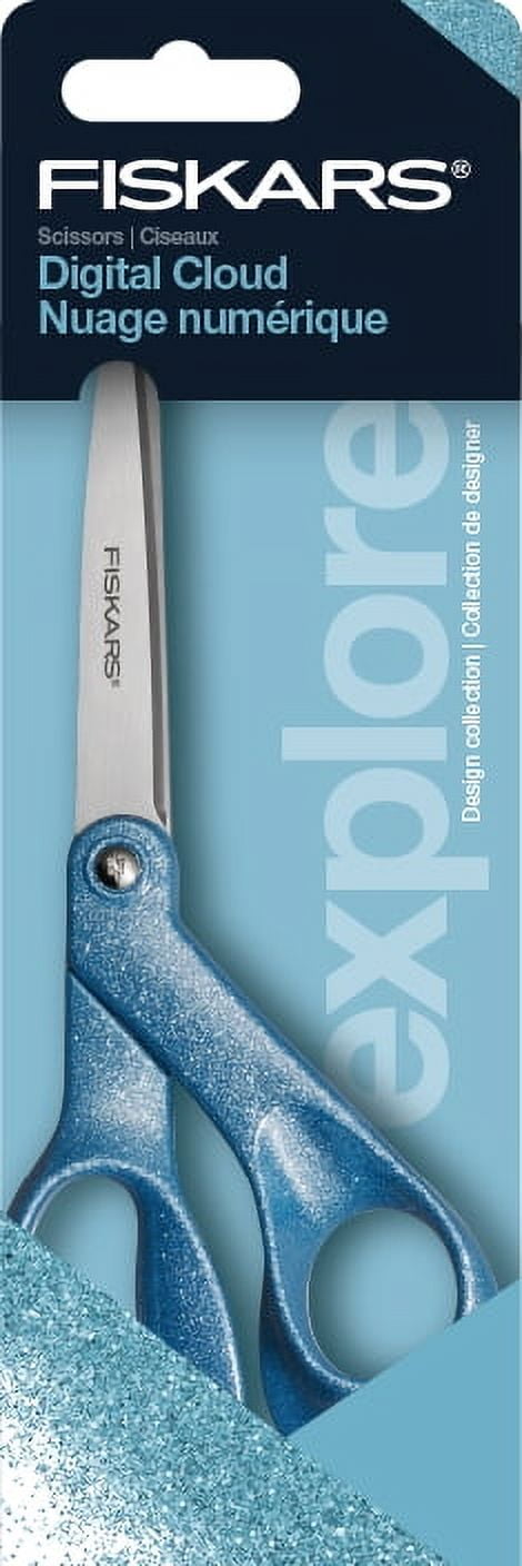 (3 pack) Fiskars 8" Fashion Glitter Explore Scissors, Digital Cloud, Light Blue