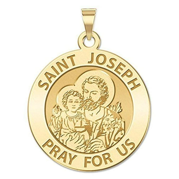 Picturesongold.Com Saint Joseph Round Religious Medal Necklace Pendants Unisex Adult - 10k Yellow Gold - 3/4 x 3/4 in