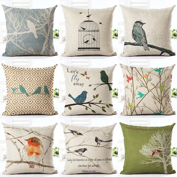 LAMIRO Porch Patio Birds Throw Pillow Covers for Spring Farmhouse Decoration Outdoor Furnitures Décor Decorative Cushion 18x18