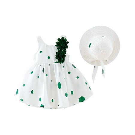 

Odeerbi Clearance Baby Girl Clothes Girls Dresses Toddler Kids Cute Summer Flowers Polka Dots Print Sleeveless Dress Skirt Hat Suit