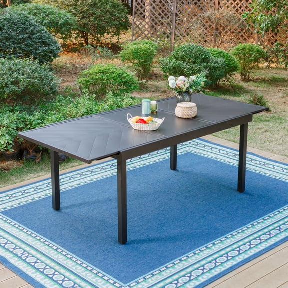 MF Studio 8-Person Expandable Patio Outdoor Dining Table with Extension Leaf, Modern Pattern Tabletop, Black