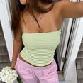 thumbnail image 2 of Striped Tube Tops for Women Teen Girls Strapless Off Shoulder Y2k Crop Bandeau Top Sleeveless Base Tee Summer (L, Green), 2 of 7