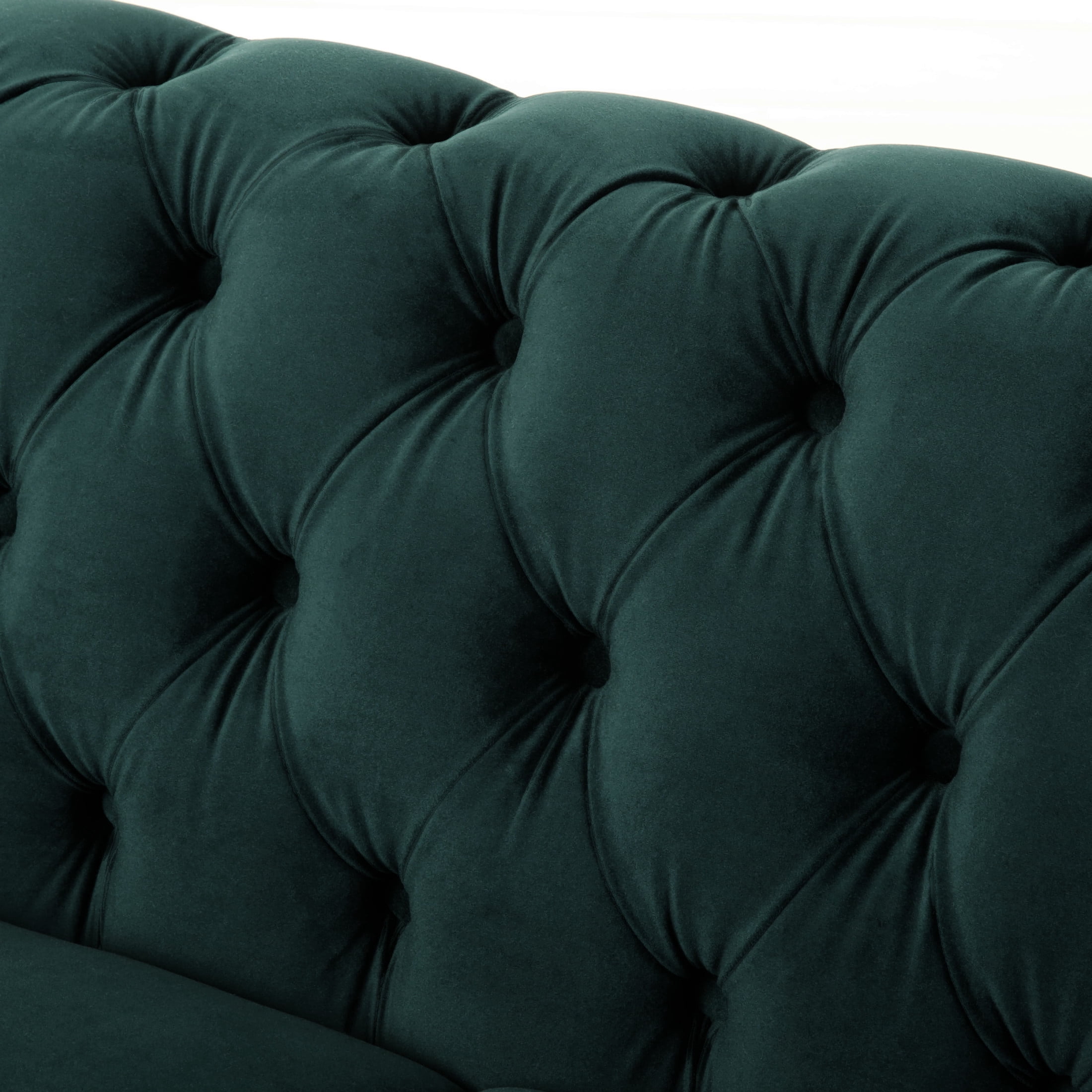 Chesterfield Velvet Tufted Love Seat with Pine Frame, Forest Green