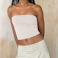 thumbnail image 5 of qolati Womens Strapless Tube Tops Y2K Going Out Cropped Fitted Tank Tops Slim Fit Trendy Layered Bandeau Shirts Backless Workout Clothes Beige M, 5 of 9