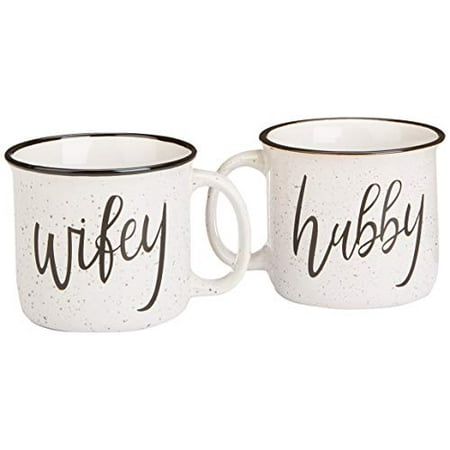 

Cam n Honey Farmhouse Hubby and Wifey Funny Campfire Couples Coffee Mug Set-14oz Ceramic Mugs-Perfect Wedding and Anniversary Gift for Husband and Wife