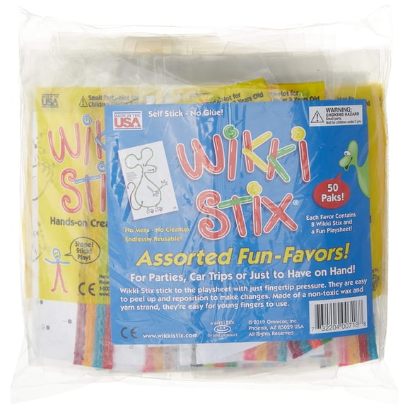 Wikki Stix Fun Paks contiene 50 paquetes individuales. Ideal para fiestas, viajes, aulas, premios/incentivos, restaurantes y regalos de Navidad, fabricado en EE. UU.