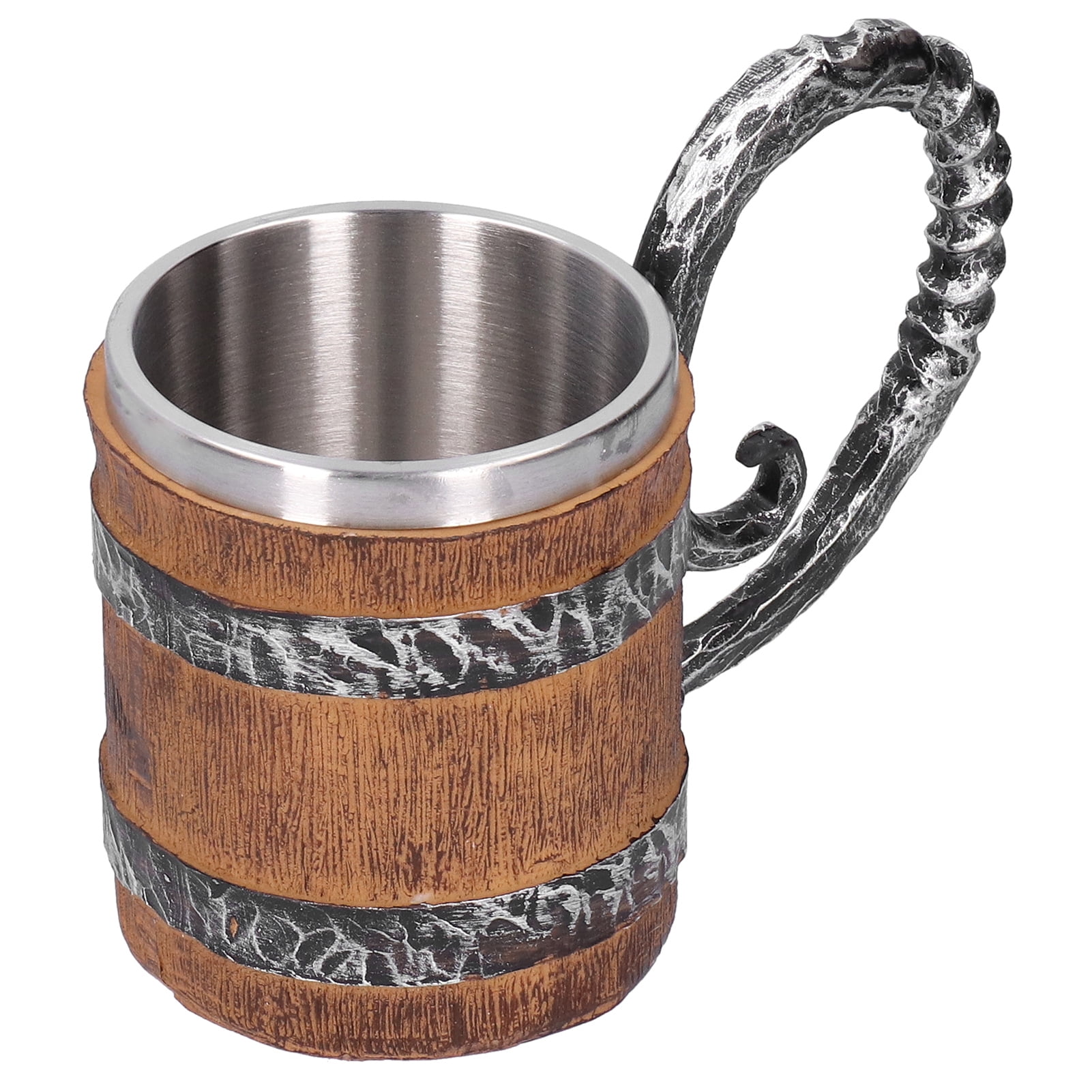 18 oz Mug Stainless Steel Resin Coffee Beer Mug Retro Wooden Barrel Drink Cup