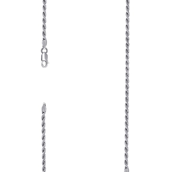 925 Sterling Silver Solid Rope Chain Rhodium 3mm Necklace 16 Inch Chain Necklace for Women and Men