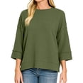thumbnail image 6 of ABSUYY Women's Everyday Casual Waffle Knit Tunic, 3/4 Sleeve Crew Neck Relaxed Fit Shirt Top, Army Green, XL, 6 of 9