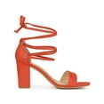 thumbnail image 3 of BLISSFUL STEP Strappy Lace Up Block High Heel Sandals for Women Orange 5.5, 3 of 6