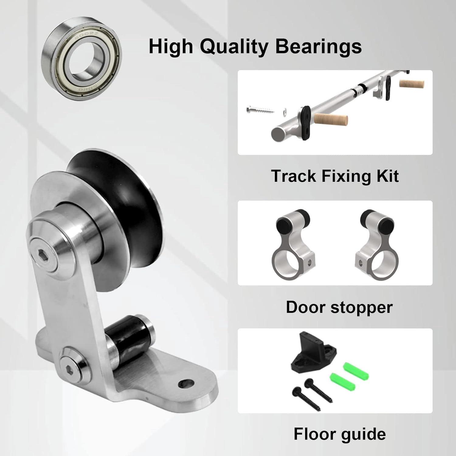 CCJH Stainless Steel 6.6FT Sliding Barn Door Hardware Kit Fit 39.6” Width Single Door T-Shaped Silver