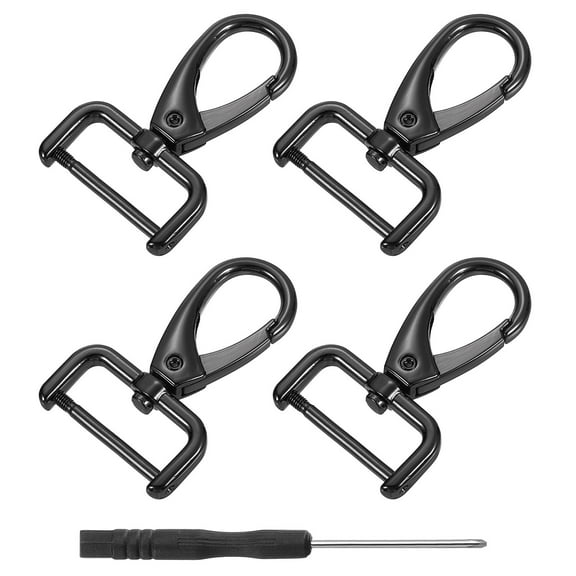 Uxcell 4Pcs Swivel Clasps, 1" D Ring Detachable Snap Hook with Screwdriver, Black