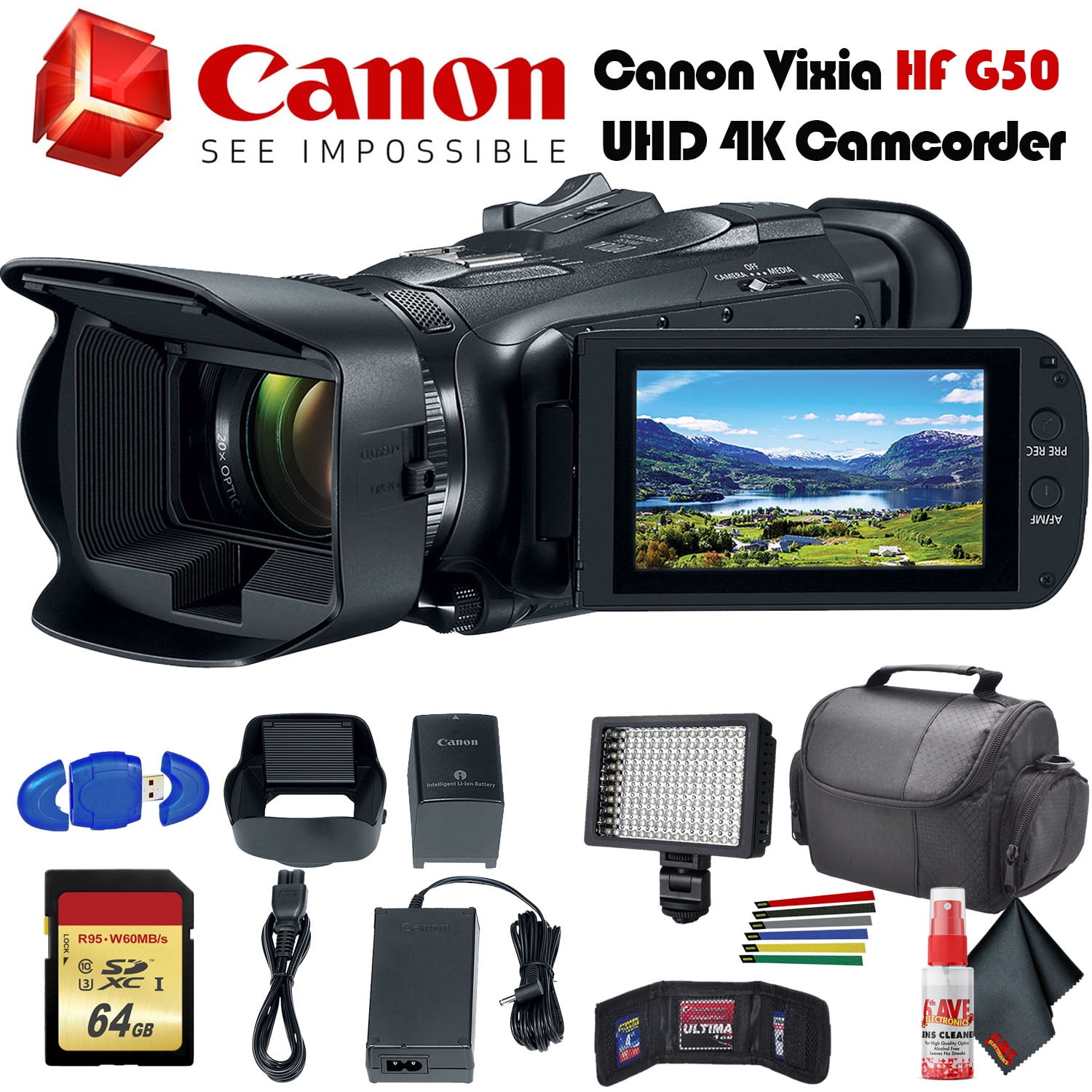 Canon Vixia HF G50 UHD 4K Camcorder (Black) (3667C002) With Padded Case