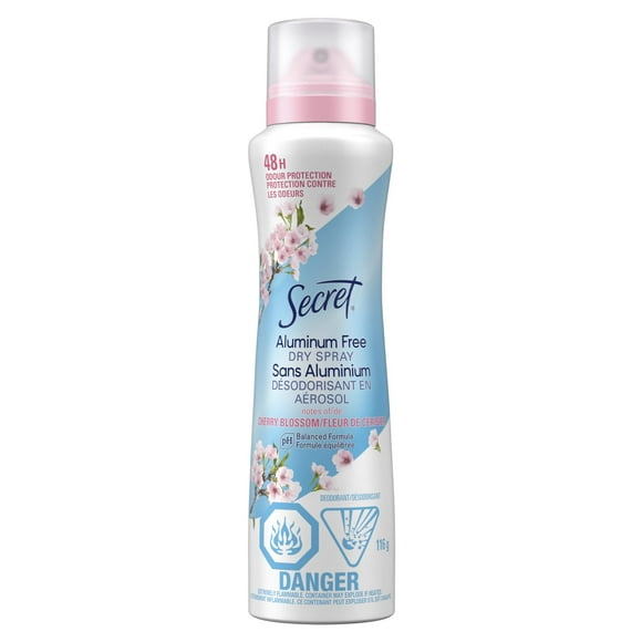 Pack of 2 Secret Dry Spray Aluminum Free Deodorant for Women, Cherry Blossom, 116g