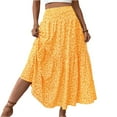 thumbnail image 2 of Women's Smocked High Waist Casual Boho Long Maxi Skirts with Pockets Yellow XL, 2 of 8