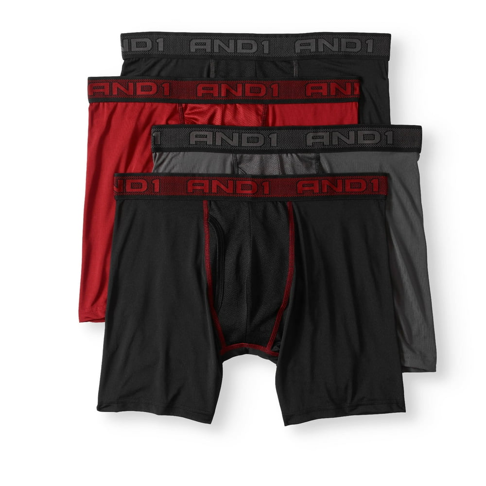 AND1 Men's Performance Boxer Briefs with Mesh Fly Pouch, 4Pack