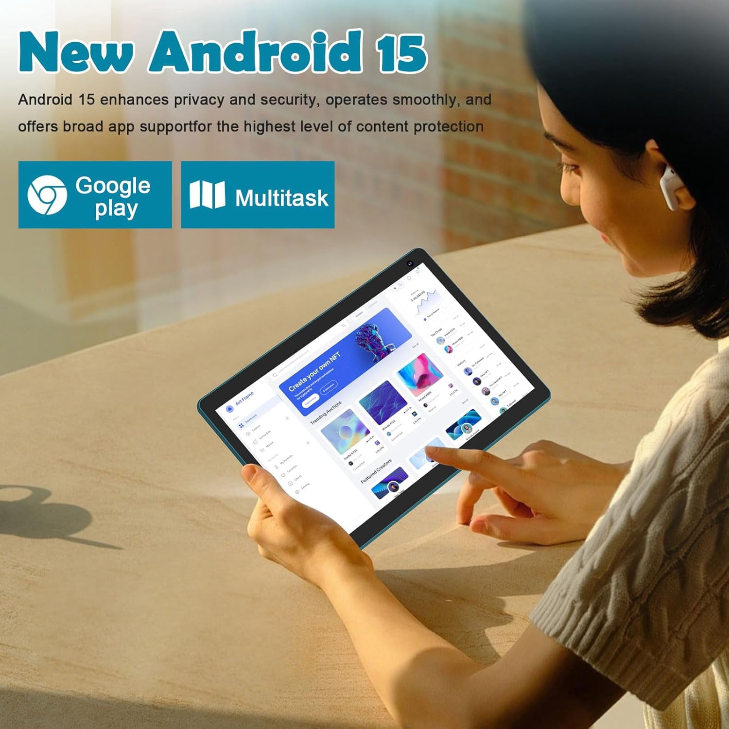 Android 15 Tablet 10 inch, 8GB RAM 32GB ROM Powerful Quad-core CPU, 1280*800 Resolution Screen Tablet, 8MP Camera, 6000mAh Battery Computer, 2 in 1 Tablets with Keyboard, Case, Mouse, Stylus Laptop