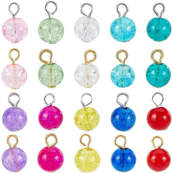 10 Colors 160Pcs Glass Dangle Charms 12.5mm Mixed Color Bead Charms Round Clear Bead Pendant Bulk for DIY Bracelets Earring Necklace Jewelry MakingHole:5mm Colorful