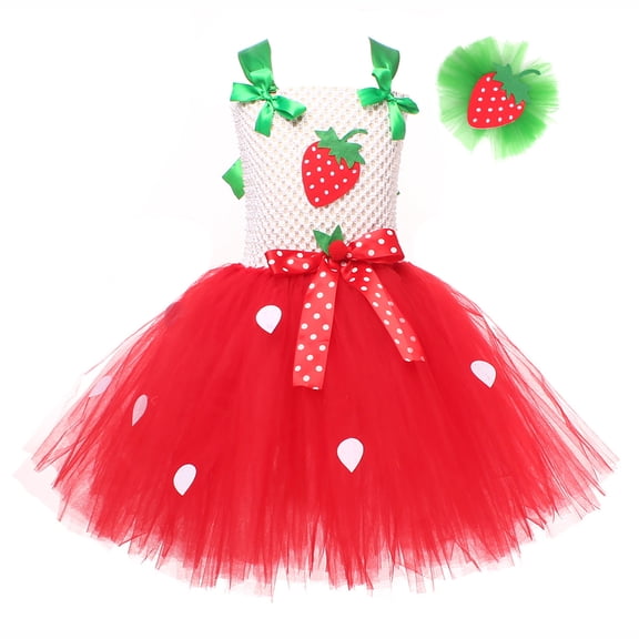 Shinyii Little Girls Strawberry Sleeveless Tutu Dress Headband Stage Performance Outfits