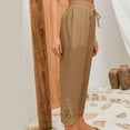 thumbnail image 5 of Frostluinai Linen Capris for Women Drawstring High Elastic Waisted Lace Harem Pants Wide Leg Solid Color Lounge Cropped Pants with Pockets, 5 of 9