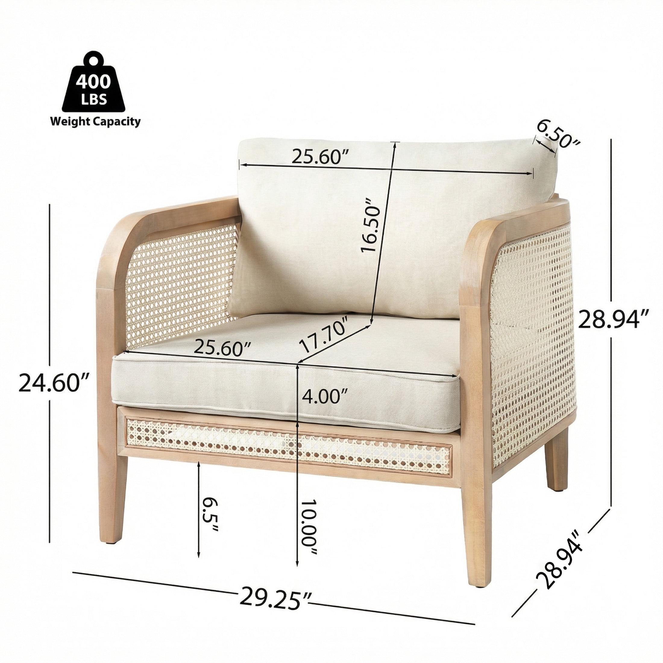 Christopher Knight Home Bohemian Outdoor White Wicker Lounge Chair with Cushion, Solid Wood Frame, Natural