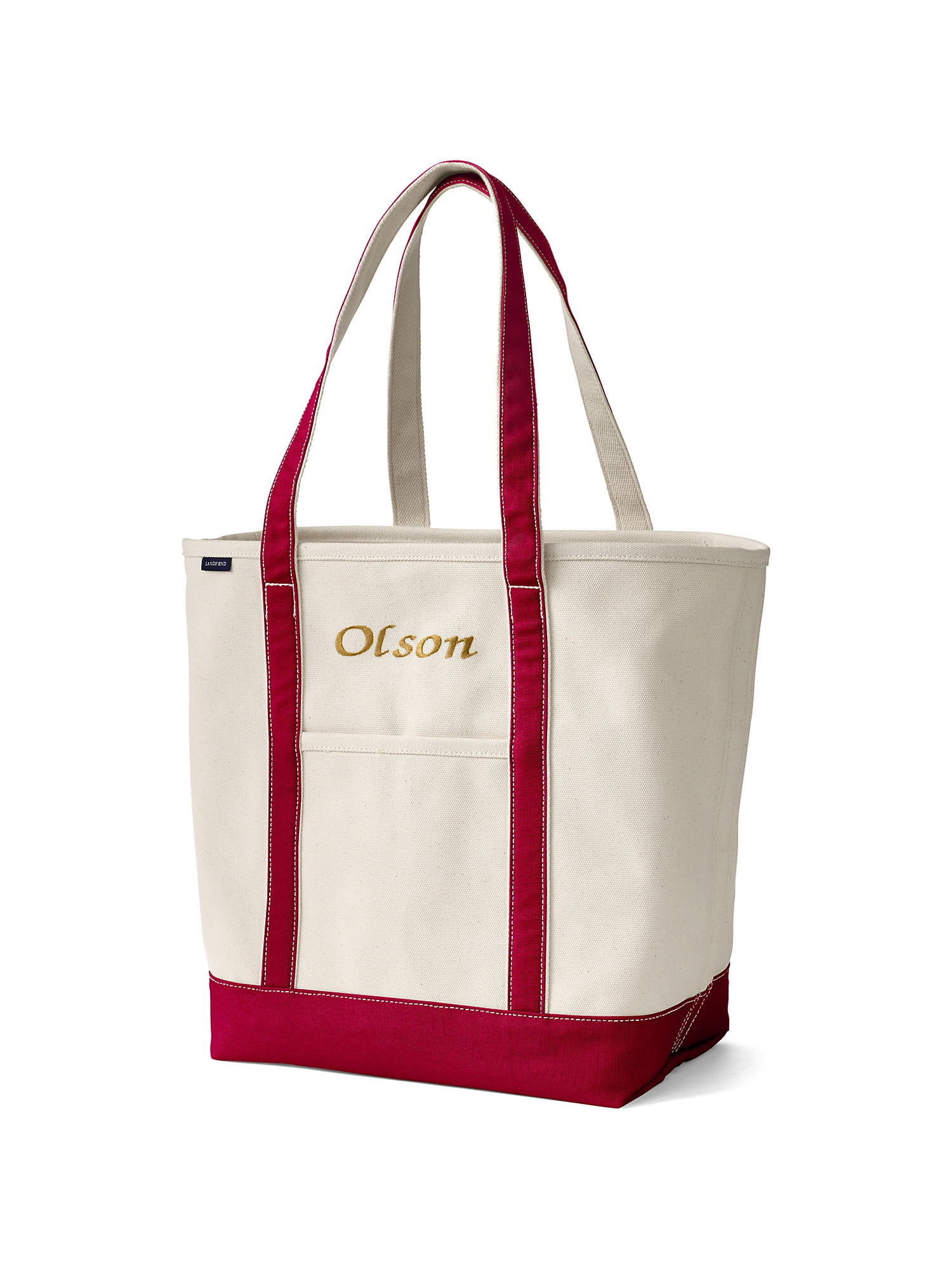 Lands' End Large Natural 5 Pocket Open Top Long Handle Canvas Tote Bag