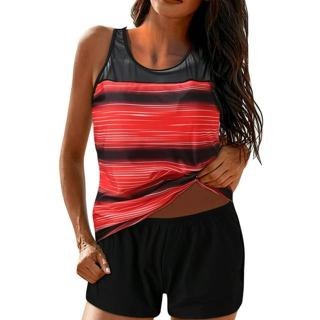 Women With Shorts Athletic Bathing Suits Racerback Tank Tops Swimwear