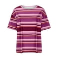 thumbnail image 6 of Lovskoo Women Oversized T-Shirt Striped Short Sleeve V Neck Tee Shirt Casual Loose Drop Shoulder Summer Going Out Tops Hot Pink, 6 of 8