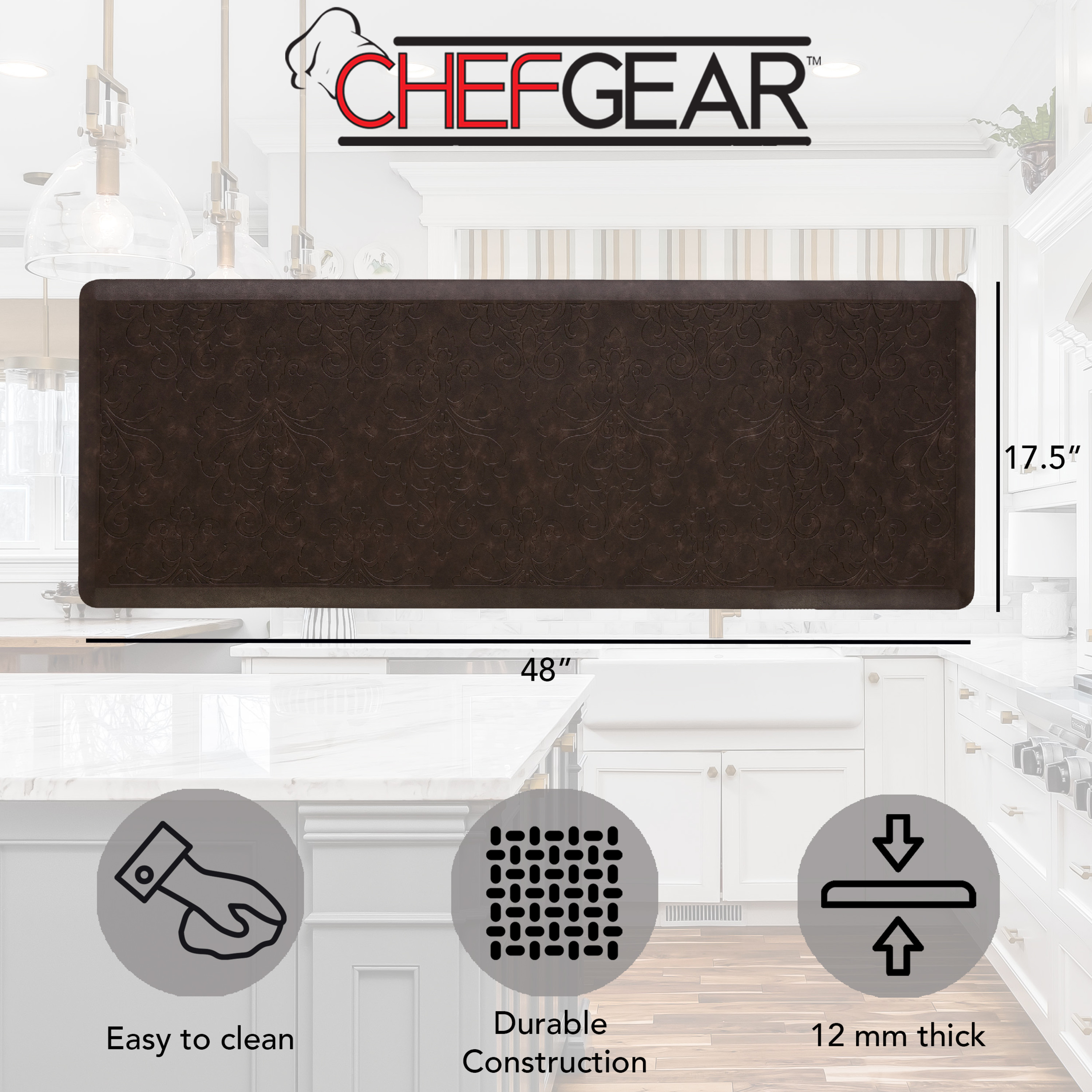 Chef Gear Marni Wellness Kitchen Mat, Mocha, 17.5" x 48"