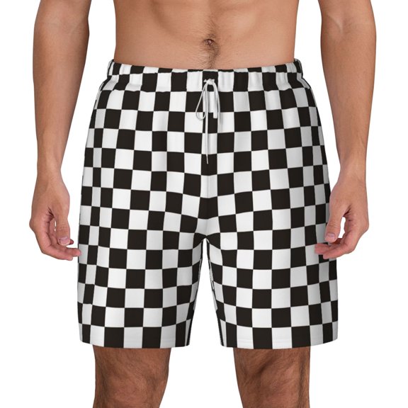 Xecao Black and White Checkerboard for Men's Swimming Trunks Swim Trunks Quick Dry Swim Shorts with Mesh Lining Funny Swimwear Bathing Suits