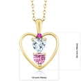 thumbnail image 2 of 18K Yellow Gold Plated Silver Sky Blue Aquamarine Pink Moissanite and Pink Sapphire Pendant Necklace for Women (0.67 Cttw, Gemstone March Birthstone, Heart 5MM and 4MM, with 18 inch Silver Chain), 2 of 3