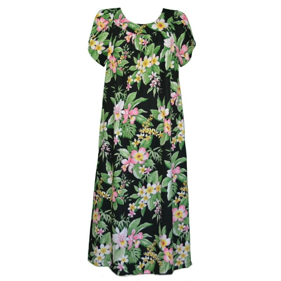 RJC Women's Maui Hibiscus Garden Muumuu Dress, Black, L