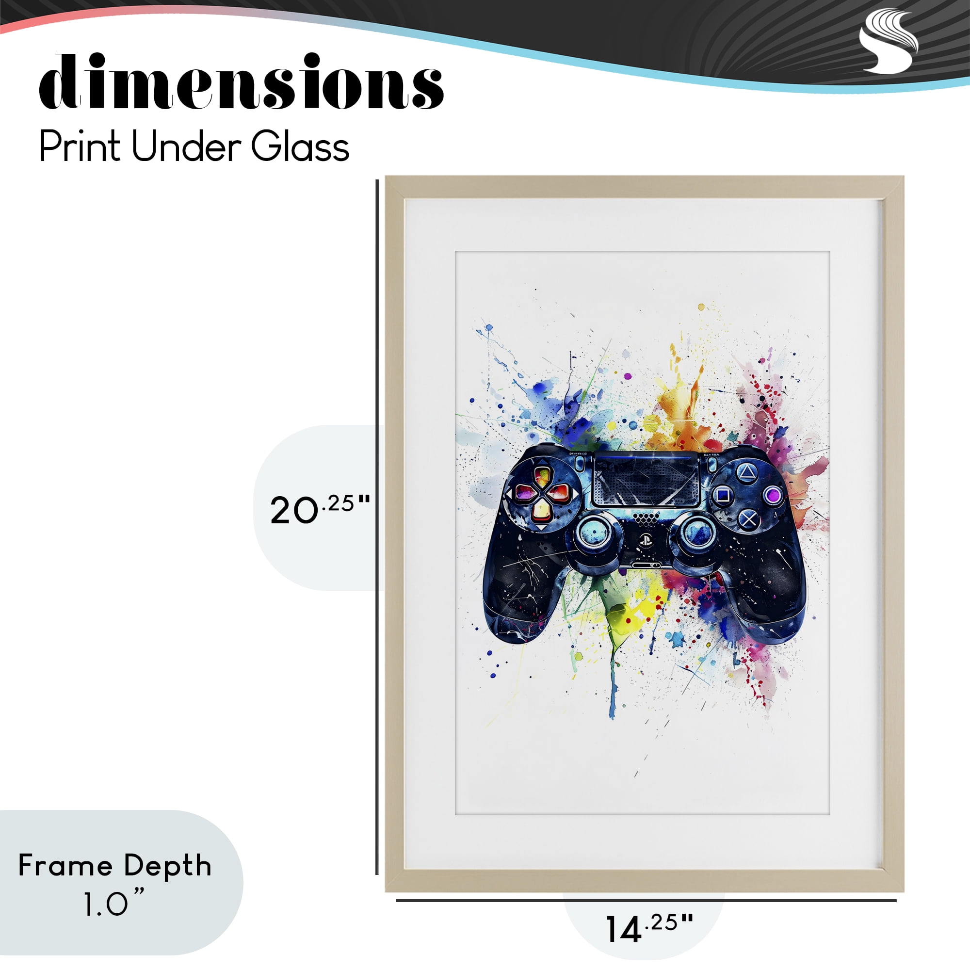 Stupell Industries Colorful Gaming Controller Splatter Birch Framed Print Under Glass, design by Creative Studio