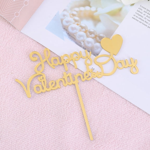 Worgeous Golden Happy Valentine's Day Cake Topper with Beautiful Calligraphy for Decoration Made from Paper