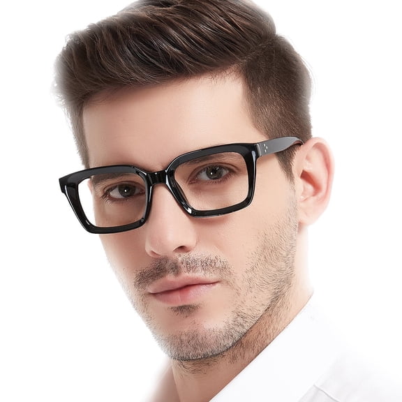 MARE AZZURO Men Reading Glasses Large Square Retro Readers (Black, 2.5)