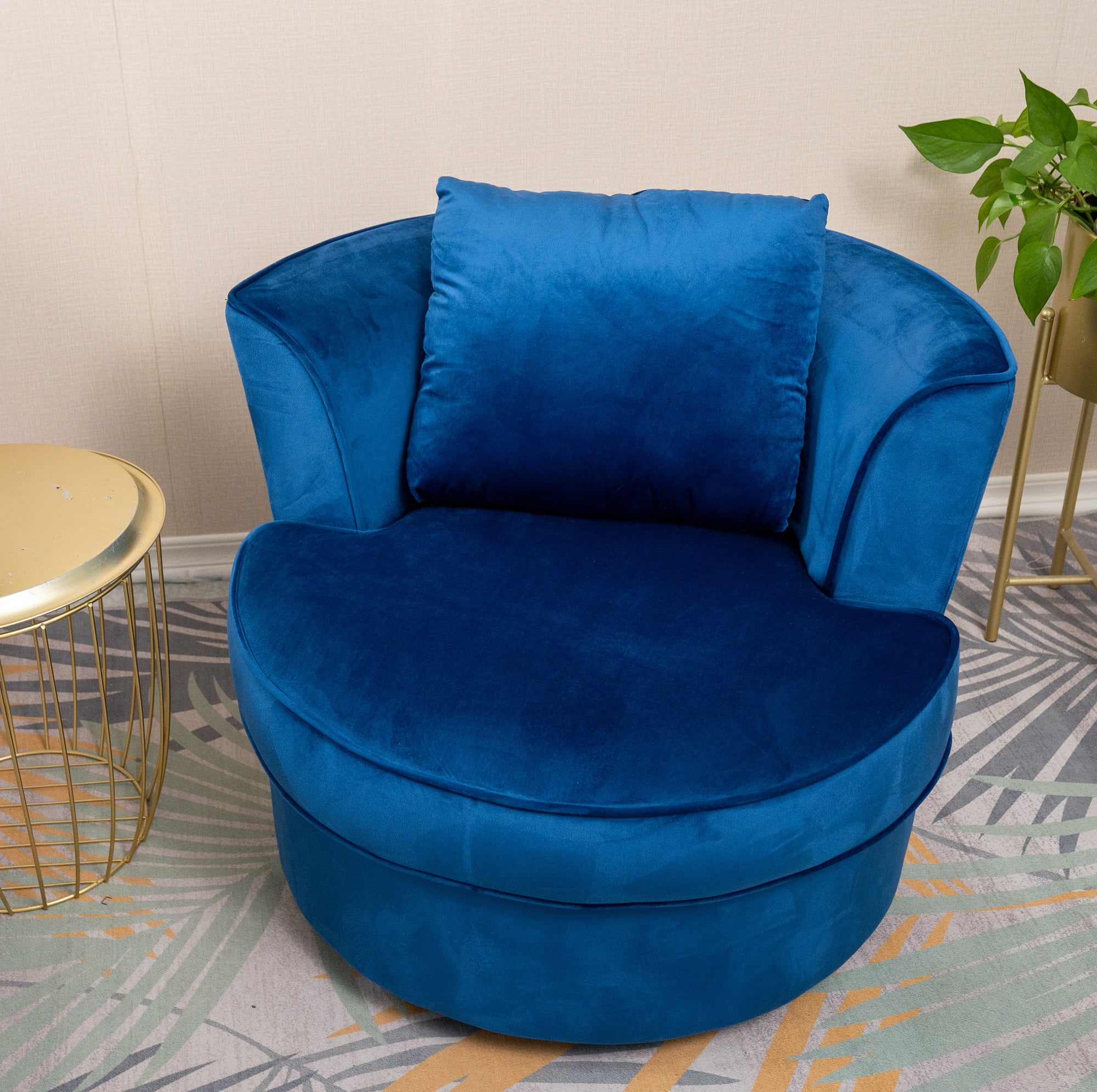 Living Room Chairs Velvet Swivel Barrel Chair Round Accent Sofa with 1