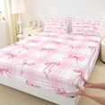 thumbnail image 5 of spefrowx Watercolor Plaid Bow King Sheets for Girls, Pink Gingham Ribbon Bedding, 4pcs, 1 Flat Sheet, 1 Fitted Sheet and 2 Pillowcases, 5 of 6