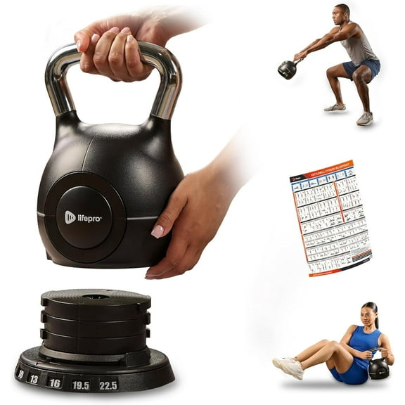 Lifepro Adjustable Kettlebell 7-in-1 Weight Set with Quick-Select Dial & Safety Lock – Choose 22.5 lb or 44 lb – Space-Saving Kettlebell for Strength, Full Body, Home Gym & Fitness Workouts