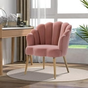 14 Karat Home Floral Scalloped Velvet Bucket Armchair, Modern Accent Chair with Tufted Back for Living Room, Pink