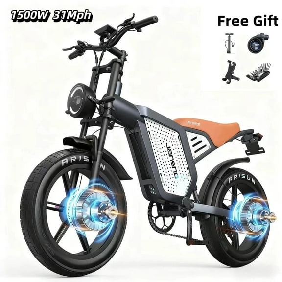 JANSNO X60 1500W Fat Tire Electric Bike for Adults,48V 23Ah Battery,20" x 4.0" Off-Road Electric Dirt Bike,30MPH 7-Speed UL2849