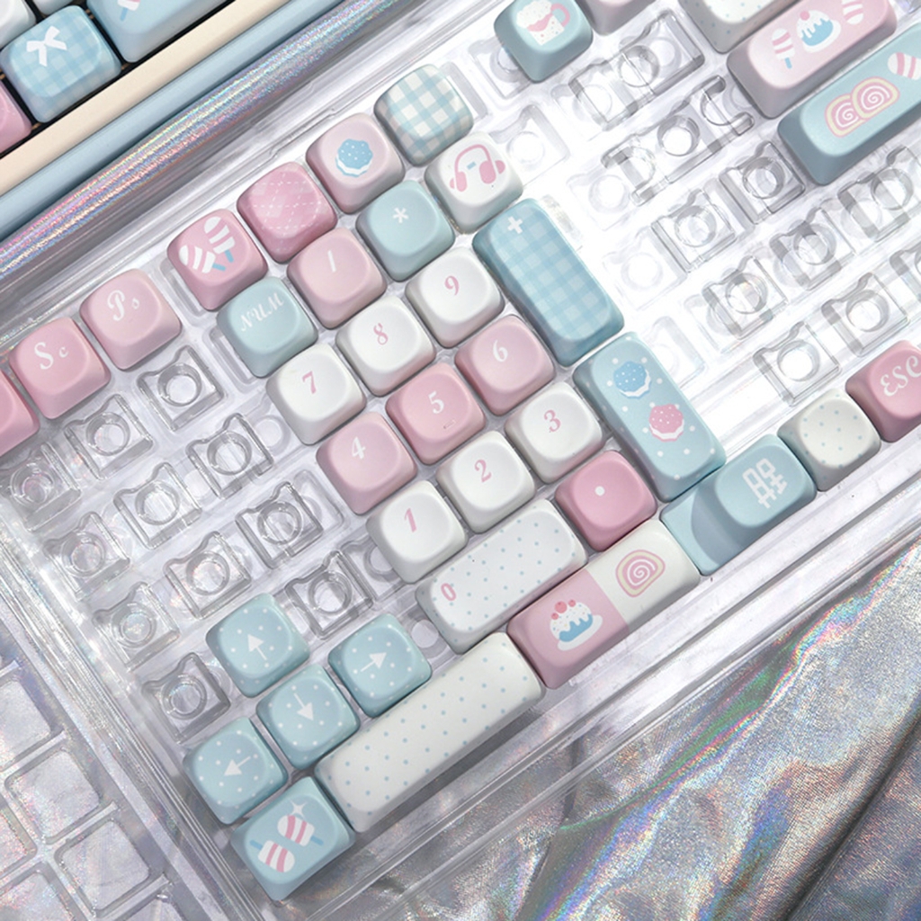 PBT Keycap Set 131 Keys with Cartoon Lovely Cake MOA Height Keycaps for Mechanical Keyboards