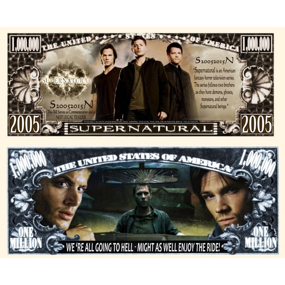 Anime Source Supernatural Television Series Dean Sam Winchester Commemorative Novelty Million Bill With Semi Rigid Protector