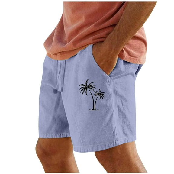 PNTUTB Men's Casual Comfortable Elastic Waist Drawstring Shorts with Coconut Tree Print and Pockets