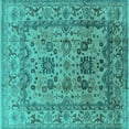 thumbnail image 1 of Ahgly Company Machine Washable Indoor Square Oriental Turquoise Blue Traditional Area Rugs, 3' Square, 1 of 4